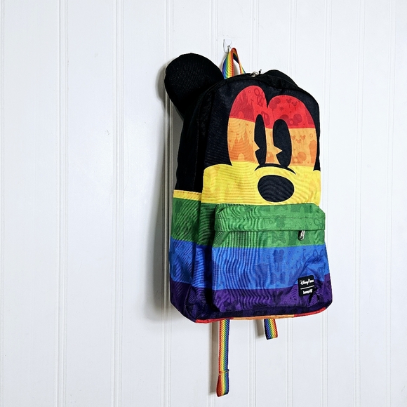 Loungefly Disney Backpack Mickey Mouse Rainbow Stripe Bag Adjustable Straps